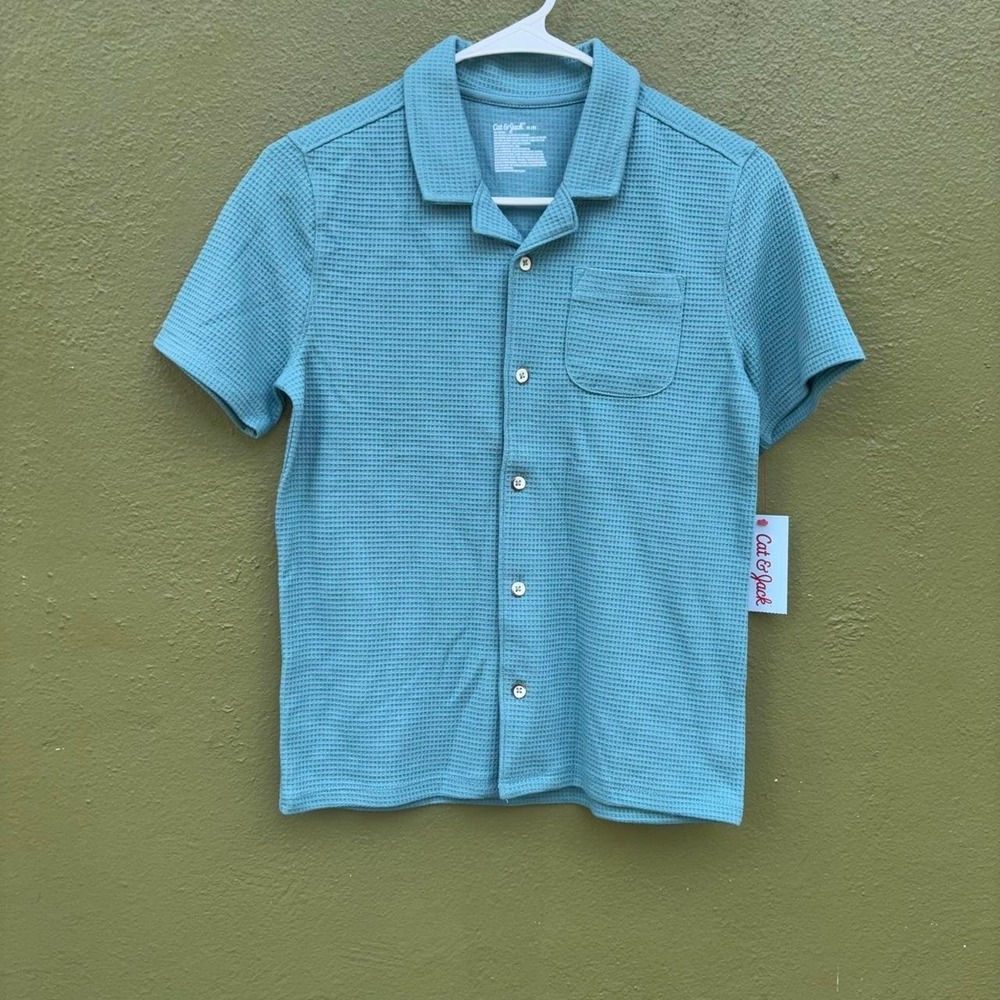 Boys S(6/7) Textured Button Up Shirt - Teal Cat & Jack Shortsleeves NWT
